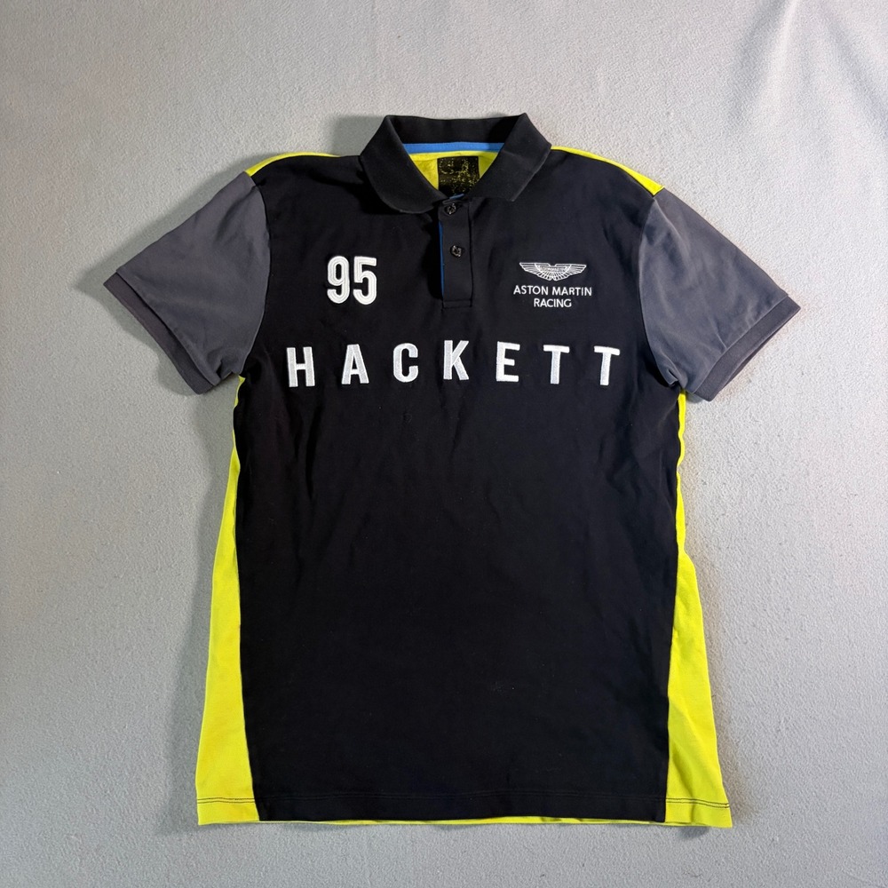 Hackett London Aston Martin Racing Polo Shirt Mens Small Black Yellow 95